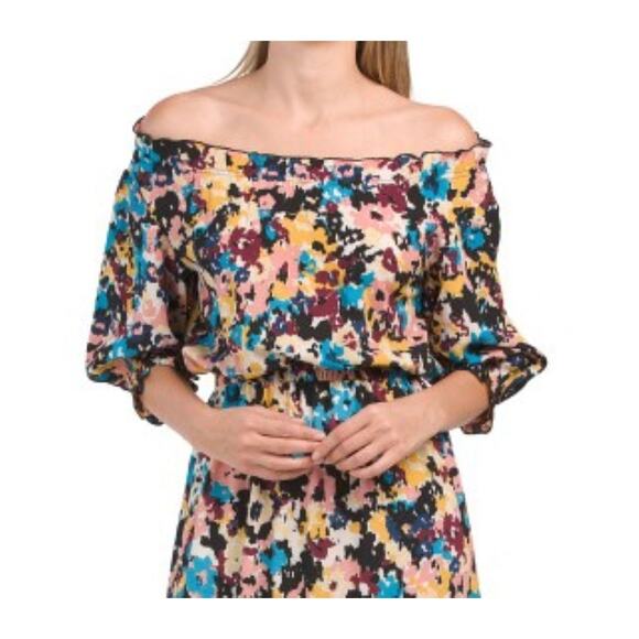 NWT Donna Morgan Off The Shoulder Printed Short Sleeve Midi Dress 14/Med - Picture 3 of 16